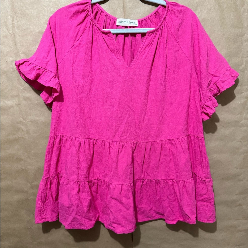 Pink Flutter Sleeve Ruffled Blouse